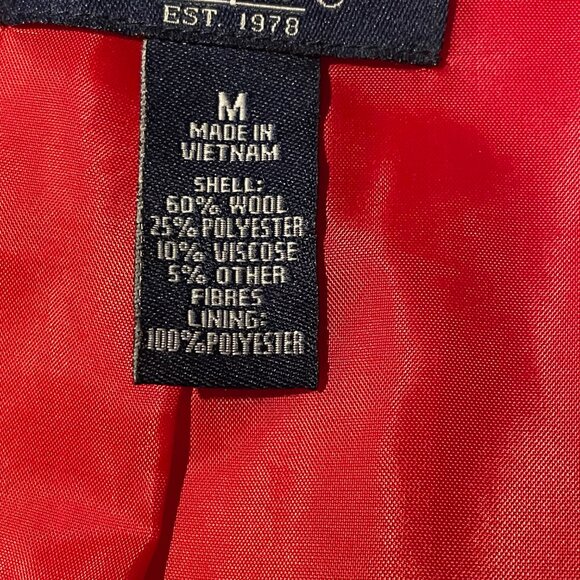 Chaps Button Down Mid-length red wool coat with antler-like buttons; hood size M - Picture 5 of 6